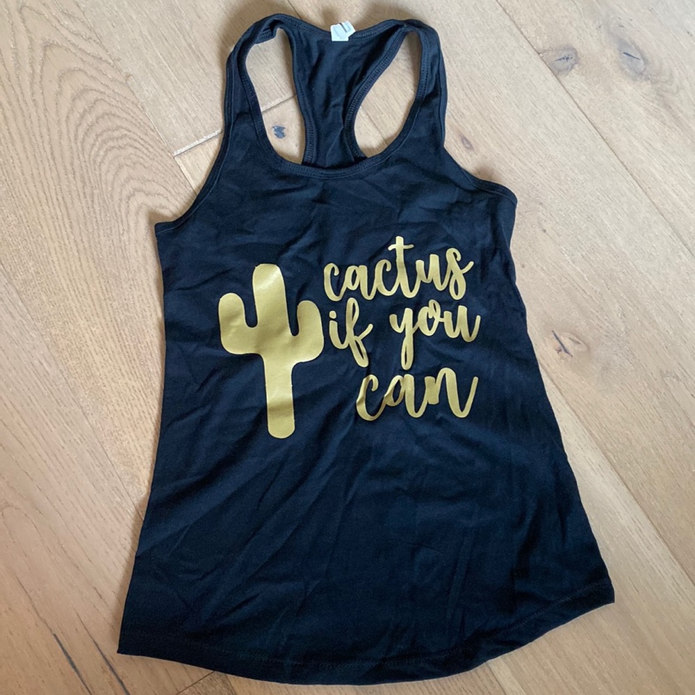 “Cactus if you can” bachelorette tank- back and gold- never worn